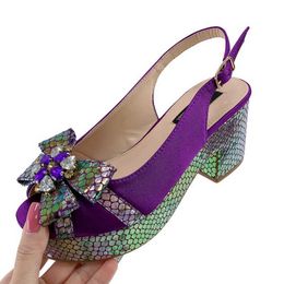 Sandals 2023 Nigeria Purple Womens Party High Heels Butterfly Jewel Decoration Fashion Summer Sandals Wedding Womens Shoes J240416