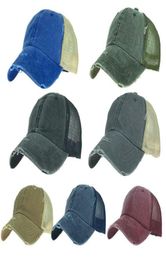 Women Vintage Washed Distressed Baseball Cap Mesh Patchwork Back Plain Solid Colour Messy Bun Snapback Trucker Hat6982866