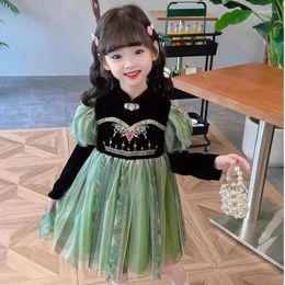 Girl Dresses Girls' Princess Dress 2024 Spring And Autumn High End Children's Fashionable Velvet Little
