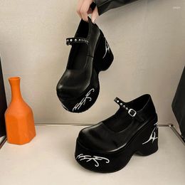 Dress Shoes Women's Platform High Heels Gothic Lolita Mary Jane Casual Woman Heeled Party Wedges Thick Bottom Pumps Black Loafers