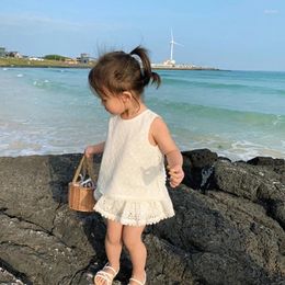 Clothing Sets Girls Summer Outfit Sleeveless Hollow Shirt Shorts White Colour Outdoor Casual 2pcs Toddler Girl Dropship