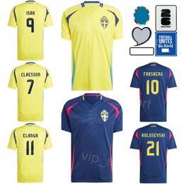 National Team Sweden 3 LINDELOF Soccer Jersey Man 24-25 Euro Cup 11 ELANGA 6 AUGUSTINSSON 10 IBRAHIMOVIC 7 CLAESSON NILSSON THELIN GYOKERES Football Shirt Kits