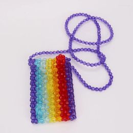 Totes Ins Color Bead Flip Chain Crossbody Bags For Woman Acrylic Beaded Woven Handmade Mobile Phone Women's Bag 2024 Customization