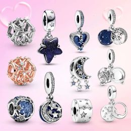 Alloy Celestial Shooting Heart Double Charm For Moment Bracelet Sier Plated Metal Beads Clip Galaxy Star Murano Dangle