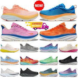 running shoes for men women shoes sneakers Bondi 8 Clifton 9 Triple Black White Coastal Sky Vibrant Orange Cloud Peach Whip outdoor sport trainers