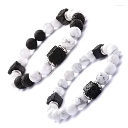 Charm Bracelets Wholesale Fashion Handmade Couple White Turquoise Square Black Volcanic Stone Beaded Bracelet