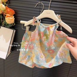 Clothing Sets Summer Oil Painting Style Suspender Set For Girls Westernised Floral Vest Skirt Pants Internet Red Baby Two-Piece