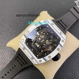 Men Watch movement size True tourbillon Ceramic Man bearing rubber belt RM052 Natural Sapphire crystal glassCarbon fiber watch case