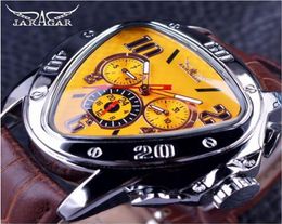 Jaragar Sport Fashion Design Geometric Triangle Case Brown Leather Strap 3 Dial Men Watch Top Brand Luxury Automatic Watch Clock9519629
