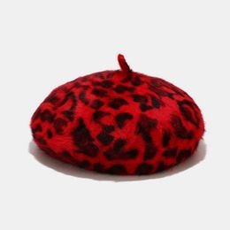 GAKT GAKT Berets 2020 Autumn Winter Leopard Print Warm Rabbit Fur Octagonal Hats for Women and Girl Berets Painter Hat Beanie Cap 11 d240418