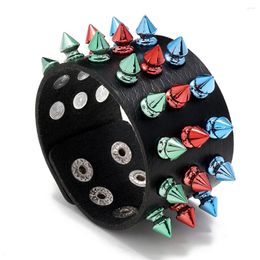 Charm Bracelets Multicolor Spikes Rivet Stud Wide Cuff Leather Punk Gothic Rock Unisex Bangle Bracelet Men Wristband Jewelry