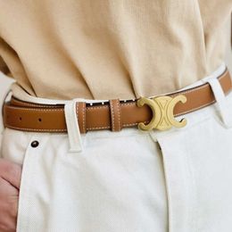 Womens leather belt leather trend fashionable jeans versatile Brown trouser belt triumphal arch coat belt decoration