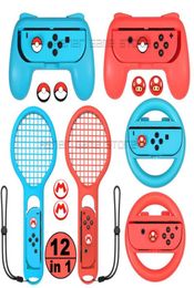In 1 NintendoSwitch Accessories 2 Steering Wheel Tennis Racket Handle Grip 6 Cover For Nitendo Switch Joy Con Controller Game Cont4420086