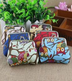 Canvas owl print coin bags for lady mini purse wallet 6colors 12pcslot 1994283