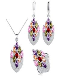 many Colours Colourful cubic zircon 925 sterling silver Jewellery set earrings ring necklace set for women pretty design9330958