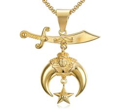 Fashion Gold Silver Stainless Stee Shriner Necklace Scimitar Moon Star Shrine Pendant Masonic mason pharaoh jewelry For Men5881618