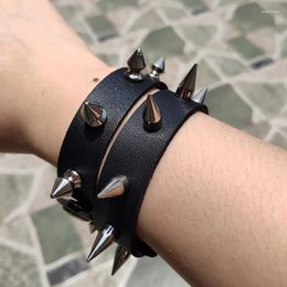 Charm Bracelets Unique Pointed Bracelet One-row Spike Rivet Punk Gothic Rock Unisex For Women Bangles Fashion Jewelry Cuff Wristband