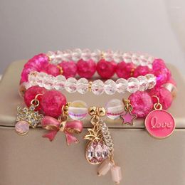 Charm Bracelets Korean Style Travel Vacation Fresh Personalised Elastic Women's Bracelet Burst Beads For Women Love Pendant Jewellery