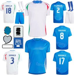 Men Kids Italia Soccer Italy 2 Giovanni Di Lorenzo Jerseys 24/25 National Team 19 Davide Frattesi 22 Nicolo Zaniolo 10 Lorenzo Pellegrini Football Shirt Kits Euro Cup