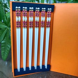 ILIVI Monogram Chopstick set 6 pairs bone china Chinese European style chopsticks Camp Kitchen carving Tea Dinnerware Set Kitchen Bar Utensil