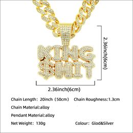 designer necklace Cool fashion full diamond splicing English letter Pendant Necklace mens fashion domineering Street Cuban Chain Pendant