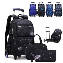 School Bags Kids Bag With Wheels Rolling Backpack For Boy Wheeled Trolley Bookbag Carry On Luggage Lunch