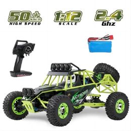 Diecast Model Cars WLtoys 24G 12428 112 fourwheel drive RC racing car highspeed offroad remote control alloy climbing car with LED lights toys childrens g J240417