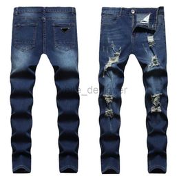 Designer Jeans for Mens new men's broken hole whitening slim fit small foot casual men denim pants denim Pant distressed ripped biker black blue jean slim fit motorcycl