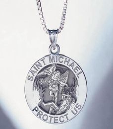 Pendant Necklaces Round Angel St Michael Medallion Necklace St Christopher Sliver Gold Colour Cuban Curb Chain9190888