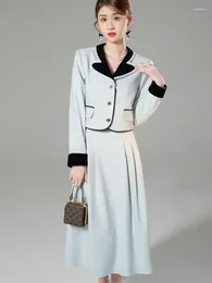 Work Dresses Women's Single Breasted Midi Skirt Suit Turn Down Collar Coat A-Line Fashion 2 Piece Set Autumn Winter