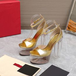 Women Sandals Fashion Summer pumps shoes Luxury 2024 summer new transparent chunky heel 15.5cm super high heel 6 colors available wedding shoes with box