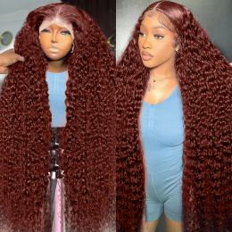 13x4 Reddish Brown Brazilian Deep Wave Frontal Wig 360 Full HD Lace Front Human Hair Wigs for Women Deep Curly Synthetic Wig