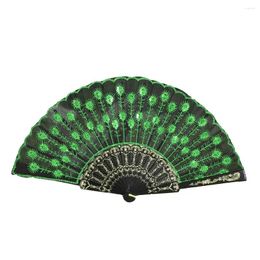 Decorative Figurines Folding Fans Peacock Feather Print Chinese Style Dance Wedding Hand Fan Lace Held Flower Abanico 2024 Drop Ship