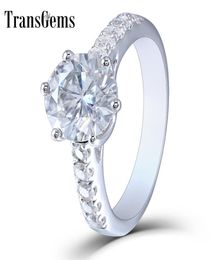 Transgem 2ct Center 8mm H Color Moissanite Engagement Ring Solitare With Accents Sterling Silver For Women Y190612039509612