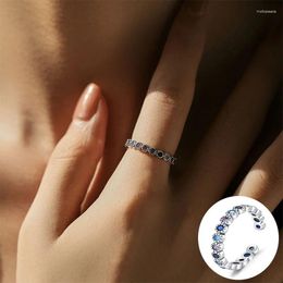 Cluster Rings 925 Sterling Silver Zircon Geometric Open Ring For Woman Girl Vintage Gradient Design Jewelry Party Gift Drop