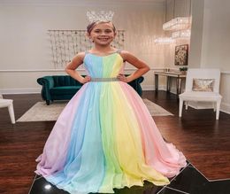 Rainbow Chiffon Little Girl Pageant Dresses 2021 StrapsNeck Girls Prom Gowns Zipper V Back Sleeveless ALine Long Kids Formal Par9730547