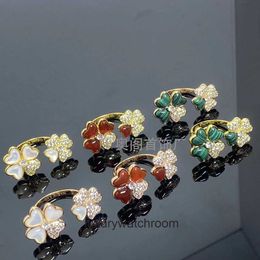 High End designer ring for vancleff Double Flower Ring Flower Petals White Fritillaria Red Chalcedony Plated with 18k Champagne Colour Straight Original 1:1 With logo