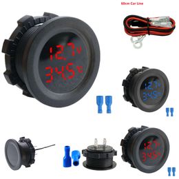 New 12-24V Round Temperature Auto Voltage Test Display Digital Measurement for Car Motorcycle Boat Yacht Voltmeter