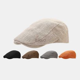 ATVZ Berets Summer Mens Beret Linen Peaked Cap Adjustable Newsboy Cap Breathable Vintage Solid Black Ivy Duckbill Hat Boinas Para Mujer d240418