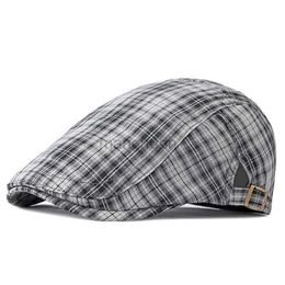 Berets Casual Plaid Hats Men Berets Summer Herringbone Newsboy Cap Women Vintage Flat Ivy Hats Cotton Thin Golf Driving Cap Casquette d24417