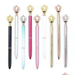 Gel Pens Wholesale Gel Pens Creativity Crown Adornment Crystal Pen Gem Ballpoint Ring Wedding Office Metal Rings Roller Ball Drop Deli Dhcul