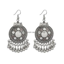 Dangle Chandelier Ethnic Womens Indian Earrings Classic Sier Colour Bells Tassel Round Retro Flower Drop Boho Jhumka Jewellery Delivery Dhl13