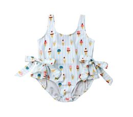 Toddler Ice Cream Print One Pieces Suit Baby girl Summer Beachwear Kid Baby Girl Swimwear Bow Swimsuit Swimming Clothes1599544