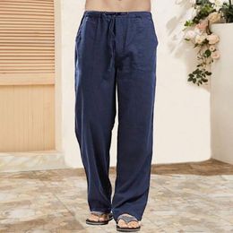 Men's Pants Men Lounge Casual Trousers For Cotton Linen With Elastic Waist Pockets Travel School