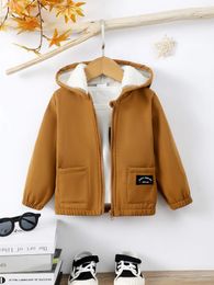 Jackets Kids Boy Clothes Solid Colour Hooded Zipper Warm Overcoat Winter With Pockets Fashion Daily Wear For Children 1-5 Years