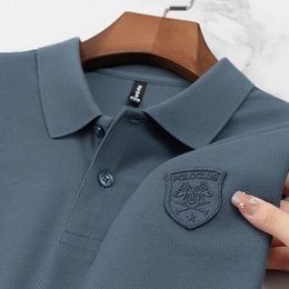 Summer High Quality Mens Short Sleeve Lapel Polo Shirt Solid Colour Shield Embroidery Design Business Casual Top Fashion Top 240408
