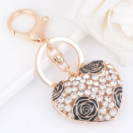 Keychains Korean Style Exquisite Jewelry Crystal Heart Shaped Rose Flower Keychain Car Key Bag Pendant Women Girl Gift Keyring Trinket