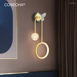 Wall Lamps Elegant Gold Lamp With Butterfly Modern Led Ring Sconce Lighting For Bedroom Bedside Hallway Foyer Interior Lights