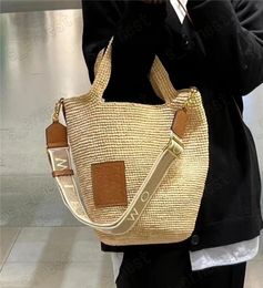 Designer Summer Straw Bag For Women Woven Handmade Handbag Large Capacity Lady Tote Vacation Beach Bag Rattan Slit Shoulder Bag
