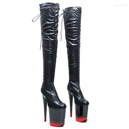 Dance Shoes Leecabe 23CM/9inches Black PU Upper Fashion Lady High Heel Platform Pole Boots